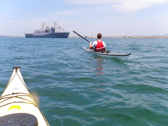 Paddling out Mission Bay into the Pacific